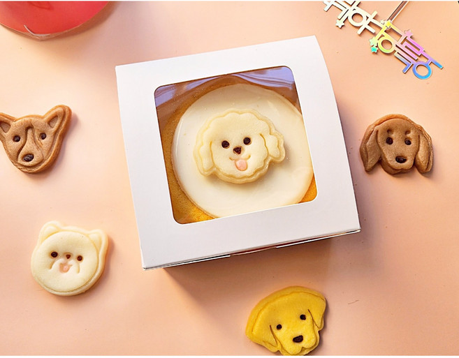 담무 강아지케이크 얼굴케이크 너를 닮은케이크 수제, 1개, 200g, 하양쫑끗이