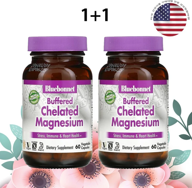 블루보넷 버퍼드 킬레이티드 마그네슘 200mg 60식물성캡슐 NON GMO 자연성분, 60정, 2개 - 쿠팡