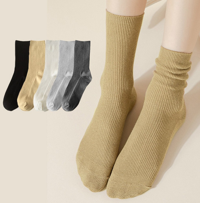 무지 면 스니커즈 단색 기본 데일리 학생 오피스 사계절 고탄력 땀흡수 양말 5켤레 세트