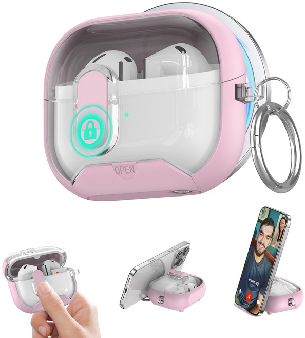 【GS 3C】三星Buds 3 Pro FE防丟磁吸支架保護殼：防摔、磁吸充電、手機支架、扣環, 1個, 粉色 - Buds 3/3 Pro/3