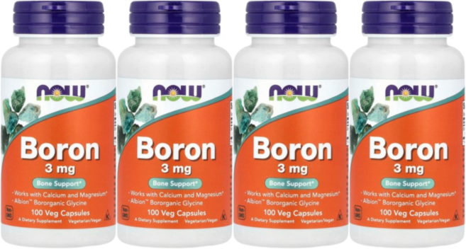 NOW Foods Boron 3 mg Veggie Capsules 보론, 100정, 4개