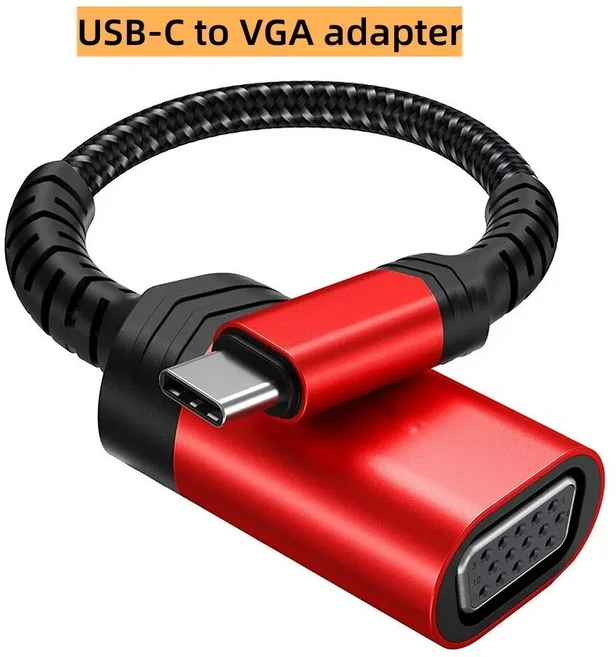 USB C VGA 허브 USB-C-VGA 어댑터 케이블 유형 C 변환기 1080P@ 60HZ HDTV 모니터 노트북 Macbook Dell, 03 Red