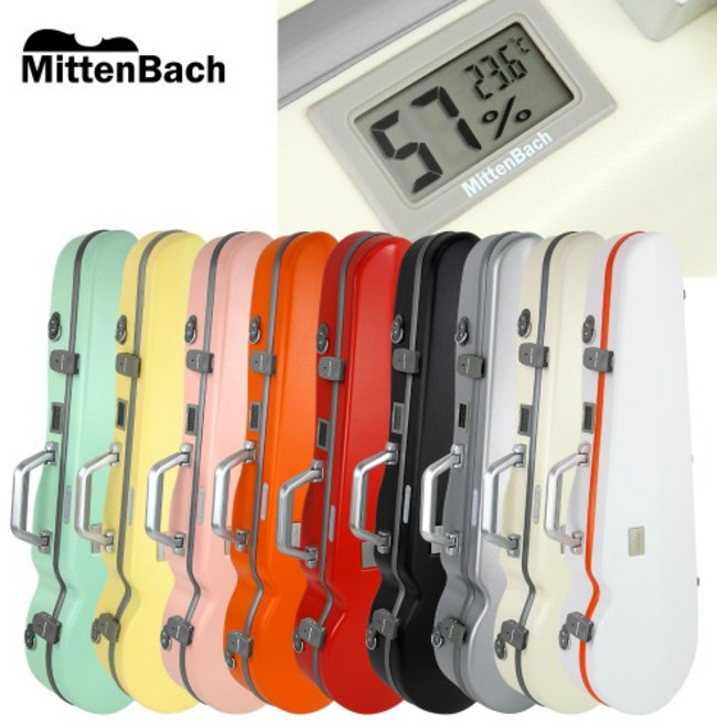 미텐바흐 바이올린 케이스 레볼루션 MBVC-N03 디지털 습도계 하드케이스 4/4 3/4 겸용, 옐로우, 악보가방(그레이) 추가