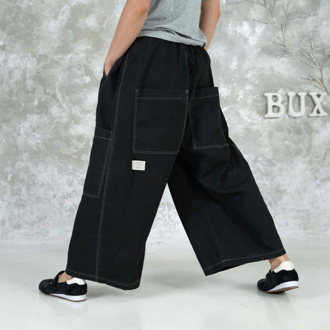 벅시루 봄꽃 피그먼트 핀턱주름 여성 간절기 밴딩 통 배기바지