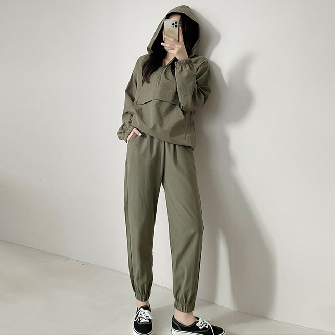 마이시즌 여성용 후드 아노락 반집업 + 조거 세트