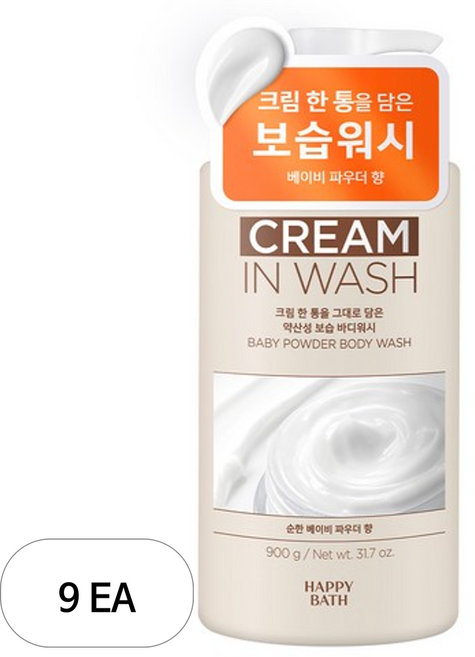 해피바스 크림인 약산성 보습 바디워시 베이비 파우더향, 900g, 9개