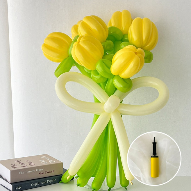 하피블리 꽃풍선 튤립 꽃다발 DIY 요술 풍선 이벤트 파티 용품 세트, 1개, 옐로우