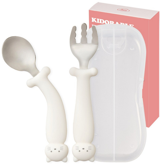 키도러블 휘어지는 3세대 자기주도 스텐 스푼포크, 1세트, 크림화이트