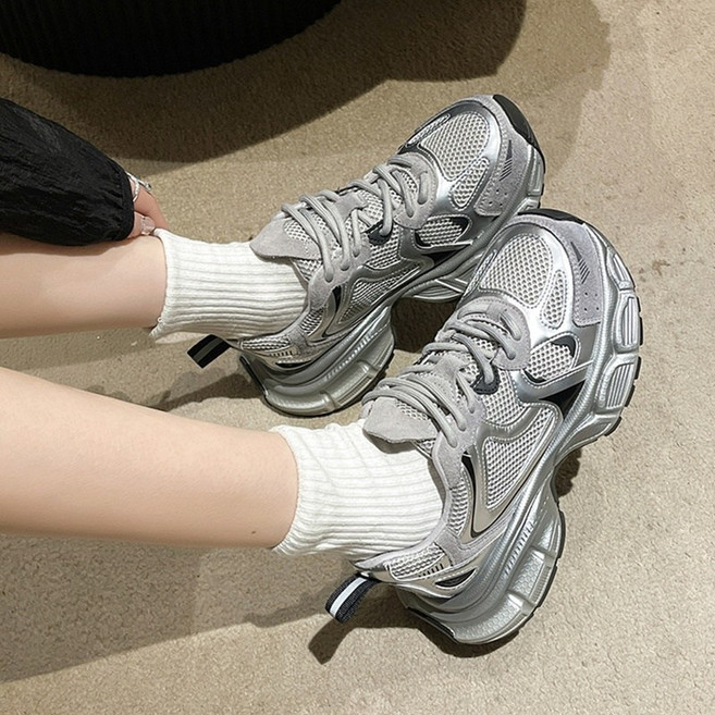 여성용 4.5cm 키높이 통굽 레트로 스니커즈 어글리슈즈 발편한 푹신한 운동화