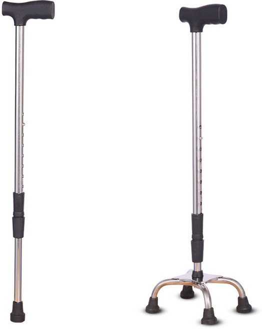 4발 노인지팡이 의료용 어르신 복지용구 할머니 네발 길이조절 보조용품, 크롬, 1개