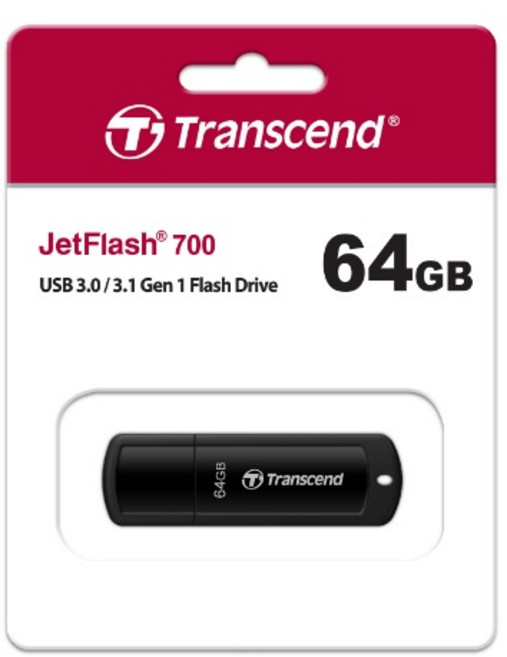 Transcend JetFlash 700 USB 3.0/3.1 Gen 1 隨身碟 黑色, 1個, 64GB