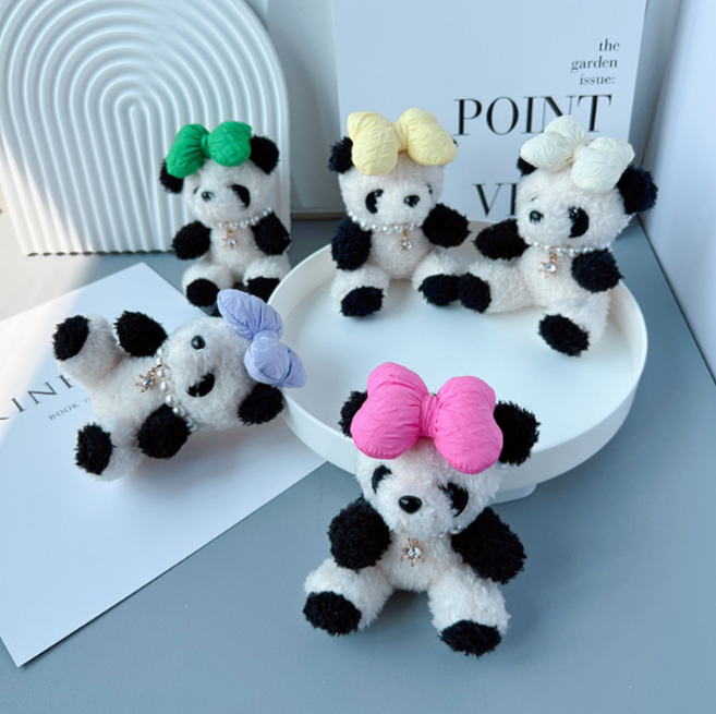 헬로미미 에버랜드 럭셔리 푸바오 키링 왕리본 진주목걸이 판다 인형 팬더 곰돌이 자동차, 핑크