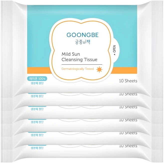 궁중비책 마일드 선 클렌징 티슈, 10매입, 6개 - 쿠팡
