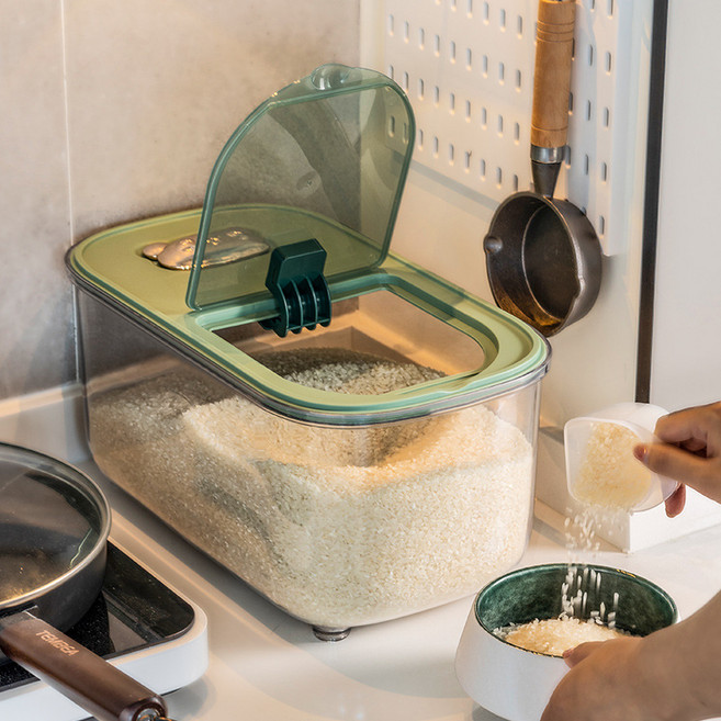 쌀 양동이 곤충 방지 방습 밀폐 된 굵은 곡물 저장 상자 곡물 저장 상자 고양이 개 곡물 양동이, 큰 말 녹색 (20kg), 1개