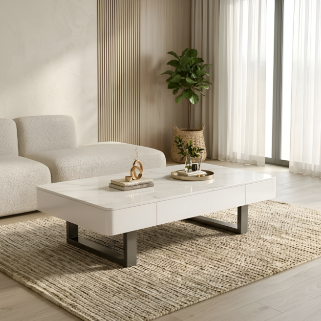 SHANGRIA 거실 테이블 소파 세라믹 1200, 더블 화이트
