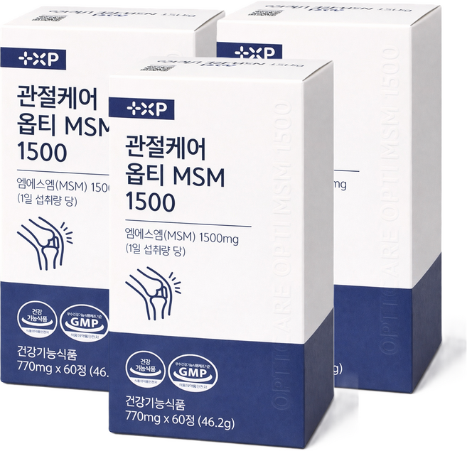 관절케어 옵티 MSM 1500 엠에스엠 무릎 허리 통증 MSN 영양제 알약, 3박스, 60정