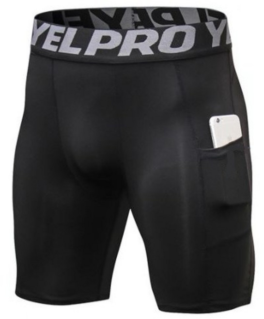 2포켓 4부 타이즈 / 마라톤 러닝 헬스 레깅스 반바지, 1개, 검정/블랙