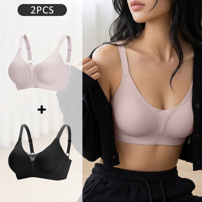 여성 노와이어 심리스 브라탑 속옷 브래지어 2P 세트