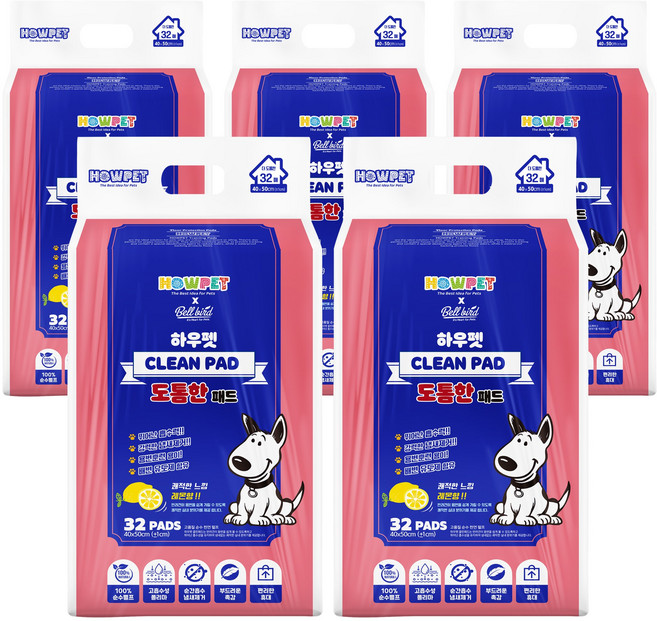 하우펫 도톰한패드 32매 x5팩 펫패드 배변패드 강아지배변패드 강아지패드 애완견패드 애견패드 애견배변패드 반려견패드 벨버드패드, 32개입, 5개
