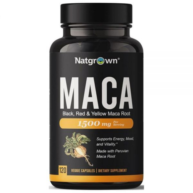 Natgrown 유기농 마카 뿌리 파우더 캡슐 - 블랙 레드 & 옐로우 - 1회 제공량당 1500mg - 젤라틴화 페루 마카 보충제 - GMO 프리 글루텐 프리 비건 -, 120, 1