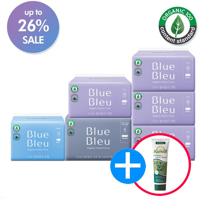 블루블루 유기농 생리대 중형1팩 대형4팩 오버나이트1팩(사은품증정), 6세트, 1개입