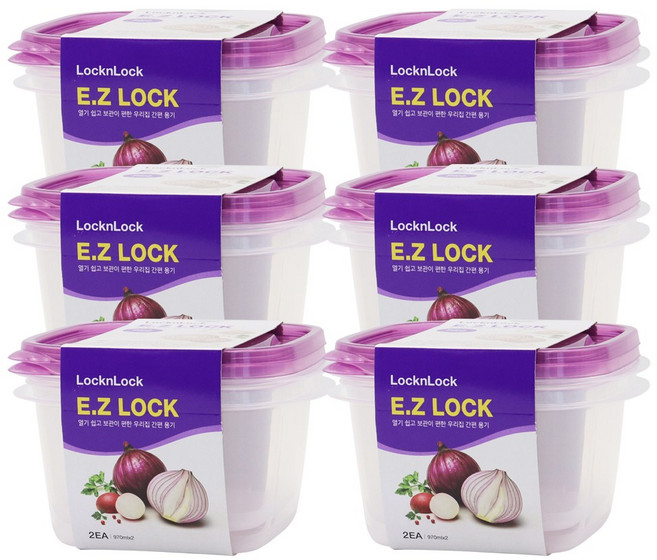 락앤락 보관이 간편한 이지락 간편용기 밀폐용기 정사각 970ml 2P, 6개, 단품