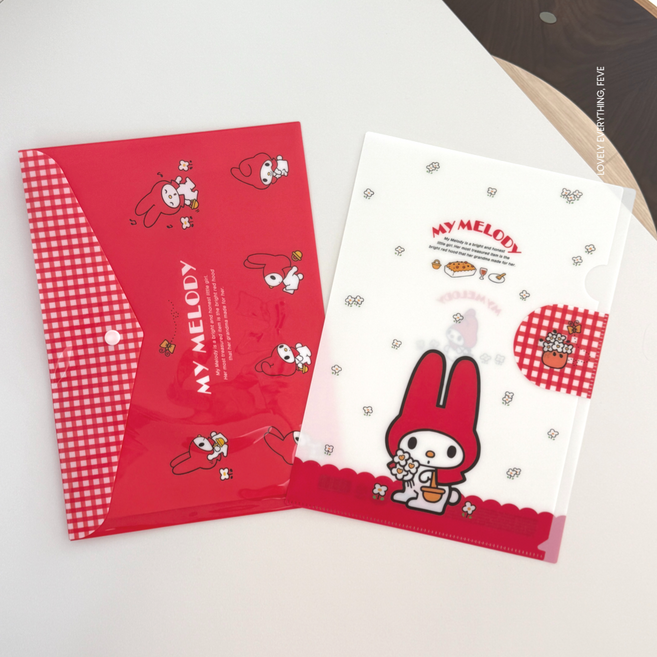 국내정품 SANRIO 마이멜로디 50주년 덮개 L자 & 스냅 화일 A4, 1세트