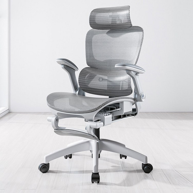 HOMEY NEST 컴퓨터의자 비즈니즈석 8D 팔걸이 방석조절 풀메쉬 발받침 사무용 사무실 게이밍 학생 책상의자 HN-X563, 그레이