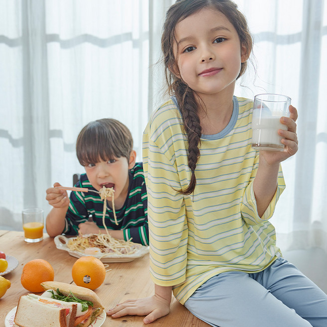 수아팜 여아 레몬 스트라이프 젤리 7부 내의 세트