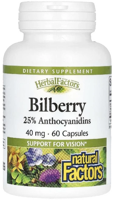 내추럴팩터스 빌베리 40mg Bilberry 안토시아니딘 베리 캡슐 60정 - 쿠팡