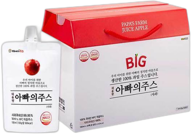 연두팜 돌려따는) BIG 대용량 아빠의주스 사과즙 한박스, 180ml, 1