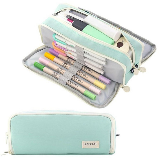 ISuperb Glitter Rainbow 필통 3칸 대용량 필통 펜 케이스 어린이 어린 소녀 십대 소녀를 위한 개학 선물 188264 6109055887, 연한 녹색