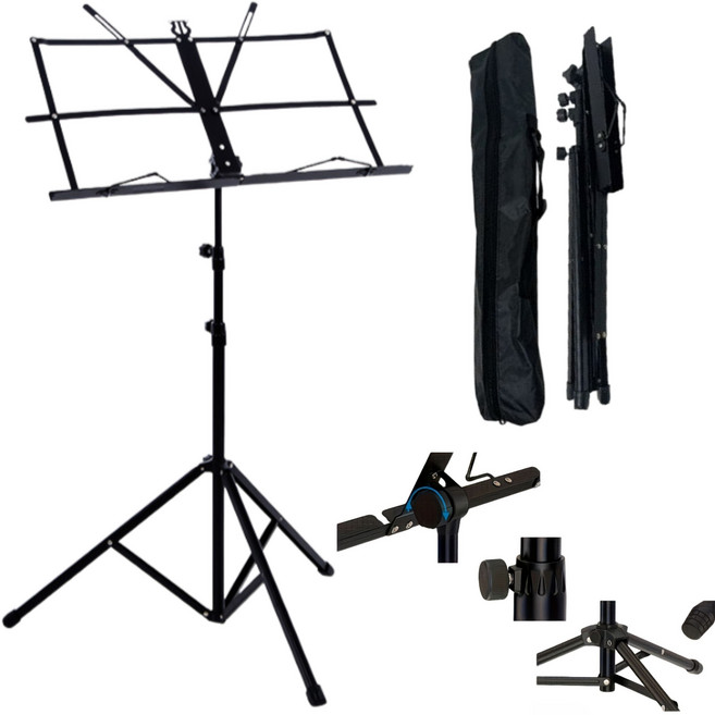 루니텍 악보 보면대 접이식 경량 휴대용 가방 포함, 블랙, 1개