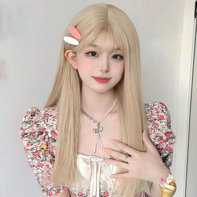 65CM 내추럴긴머리 패션 가발 여성용((가발 수납포켓 포함)), 1개, 베이지 가발