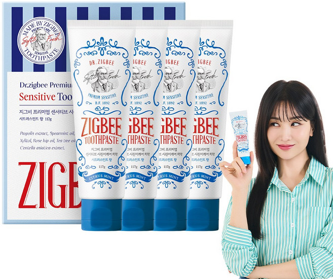 지그비 대용량 시림감소 임상완료 시린이케어 치약 여배우 Pick 시트러스민트향, 4개, 117g