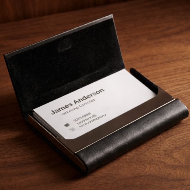 SABUDU 모던 가죽 명함케이스, 1개, 클래식 블랙