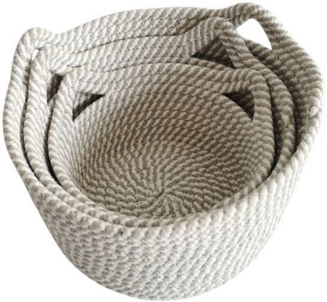 貓耳造型編織收納籃 手工編織桌面收納盒 宿舍好物文具飾品, 淺灰貓,中號, 1個