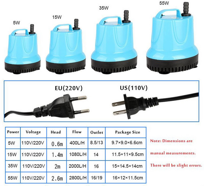 110v 220v 물고기 탱크 잠수정 워터 펌프 바닥 흡입 연못 수족관 분수 용 필터 비료, EU Plug-220V, 15W, 1개