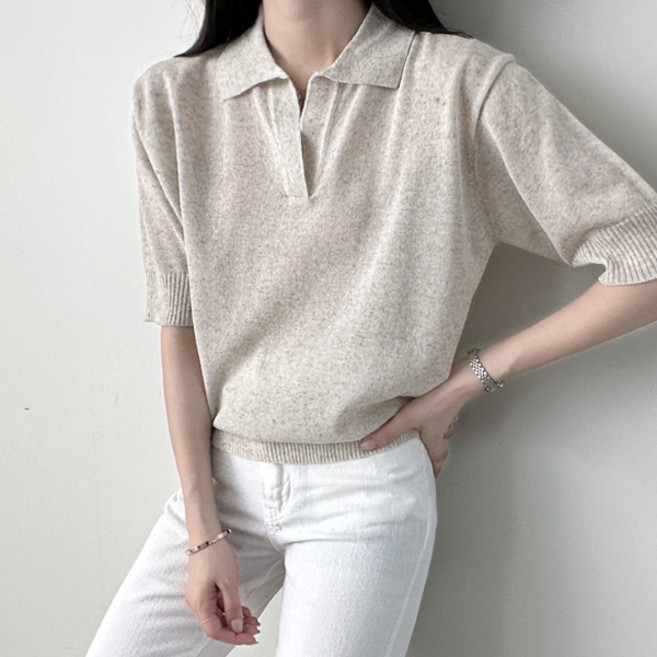 바이단미 MADE 여성 니트 베스트 스웨터 반팔 기본 심플 베이직 데일리 오픈 카라 니트