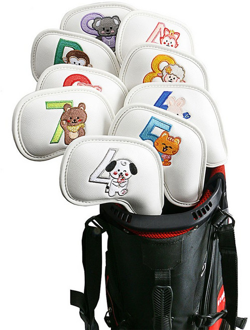 코헵스 동물캐릭터 골프 아이언커버 클럽 헤드 9개 1세트, 화이트, 1개