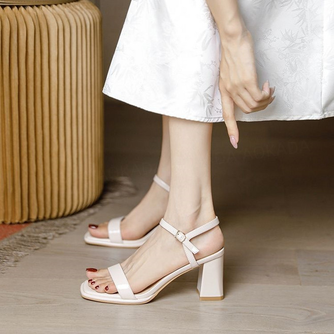 AOKADA 여성 여름 스퀘어토 청키힐 샌들 하이힐 스트랩 샌들