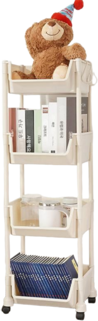 이동식 수납 트롤리, 4단 화이트, 화이트