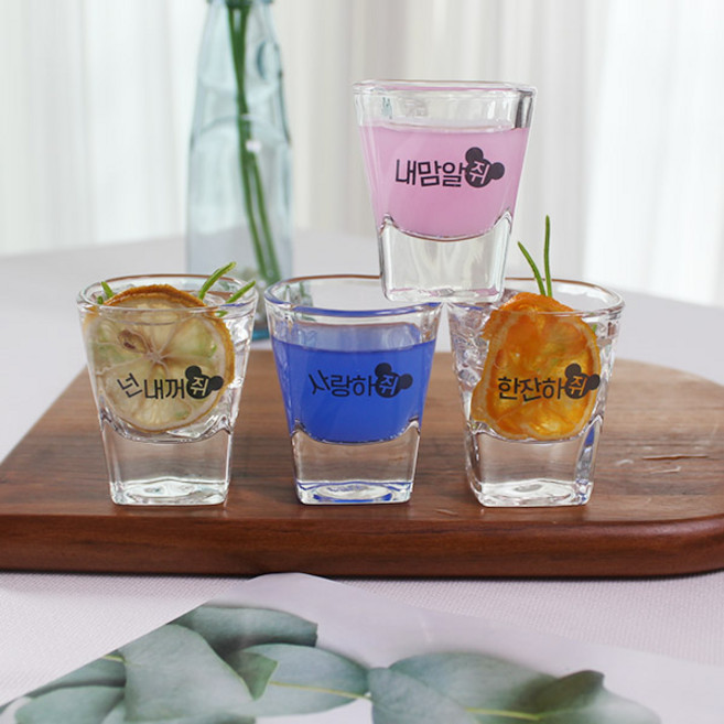 사랑하쥐 사각소주잔 4종 세트, 1세트