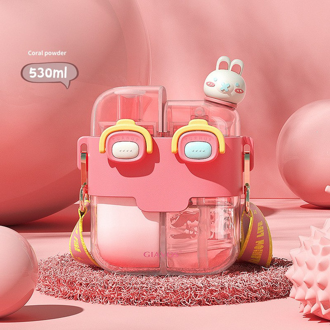 원터치 물병 어깨 끈 물통 휴대용 물통 스포츠 헬스 물통 보틀, 핑크색-530ML, 1개