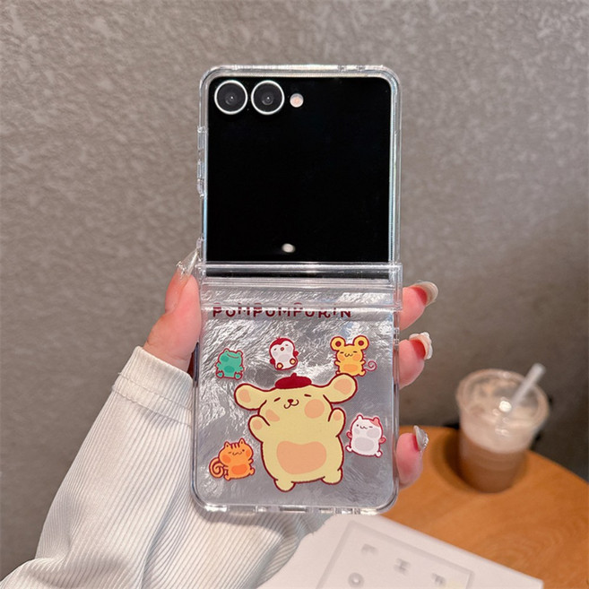 갤럭시z플립5 z플립6 힌지보호 투명실리콘 웃는 얼굴의 곰돌이 핸드폰케이스