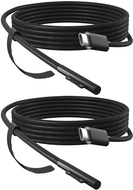 gudxfj 6.6피트 Type-C to Surface 나일론 땋은 케이블 전원 공급 장치 USB-C 충전 45W 15V 3A Microsoft Pro 3567Go 321 노트북