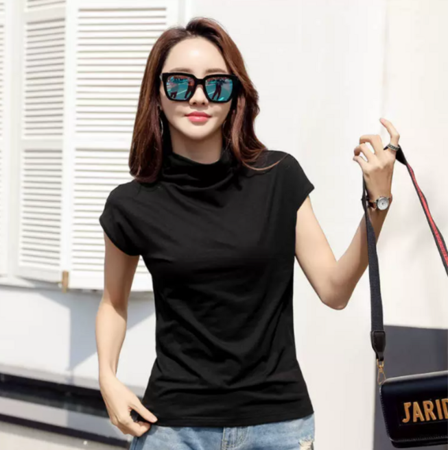 [엔젤D] 여성 레이온 모크넥 캡소매 반팔 티셔츠