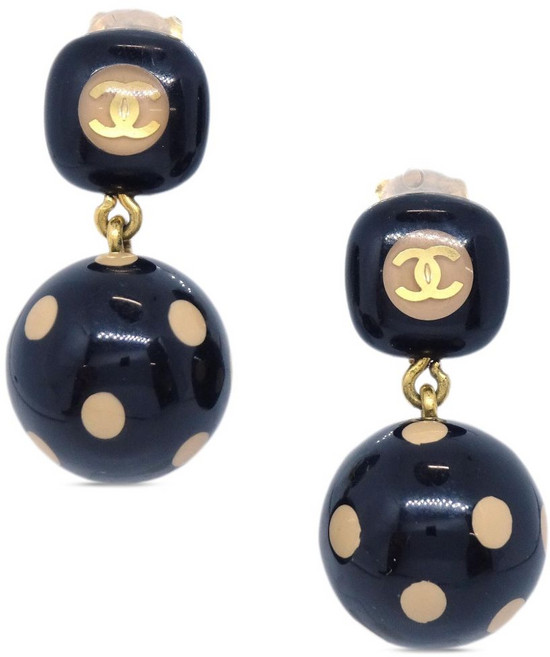 샤넬 중고 2000's 폴카 도트 볼 드롭 이어링