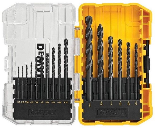 DEWALT 흑색 산화 코팅 드릴 비트 세트 13피스 파일럿 포인트 포함(DW1163) 382930, 16 Pieces, 단일 유닛