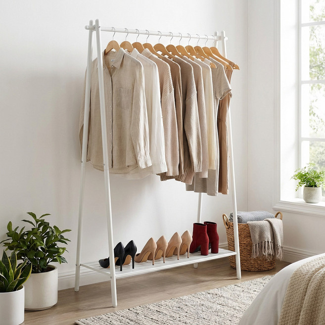 SONGMICS 튼튼한 다기능 수납 스탠드 철제 행거, 화이트